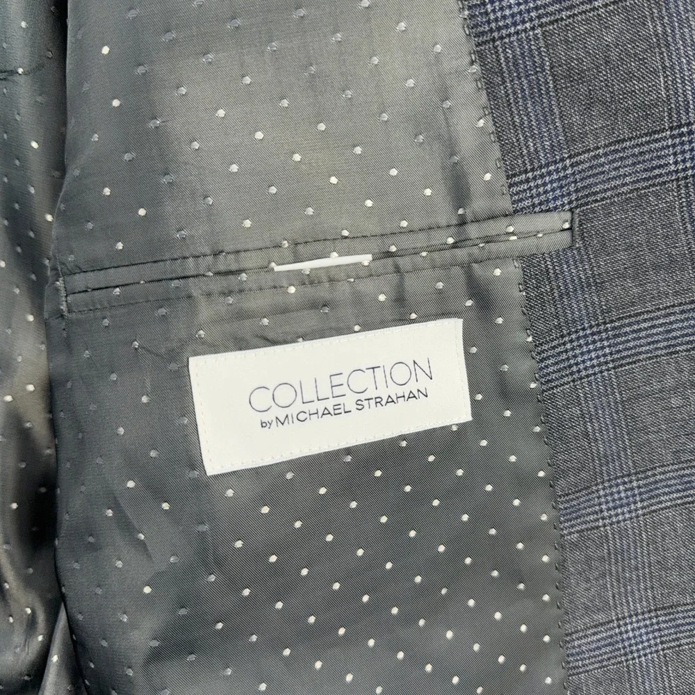 Collection by Michael Strahan Suit Jacket Grey Blue Glen Plaid‎ Wool Blend 46L
